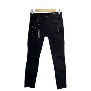 Blank NYC Intro Skinny Jeans Size 27/4 Black Studded Stars Distressed New NWT